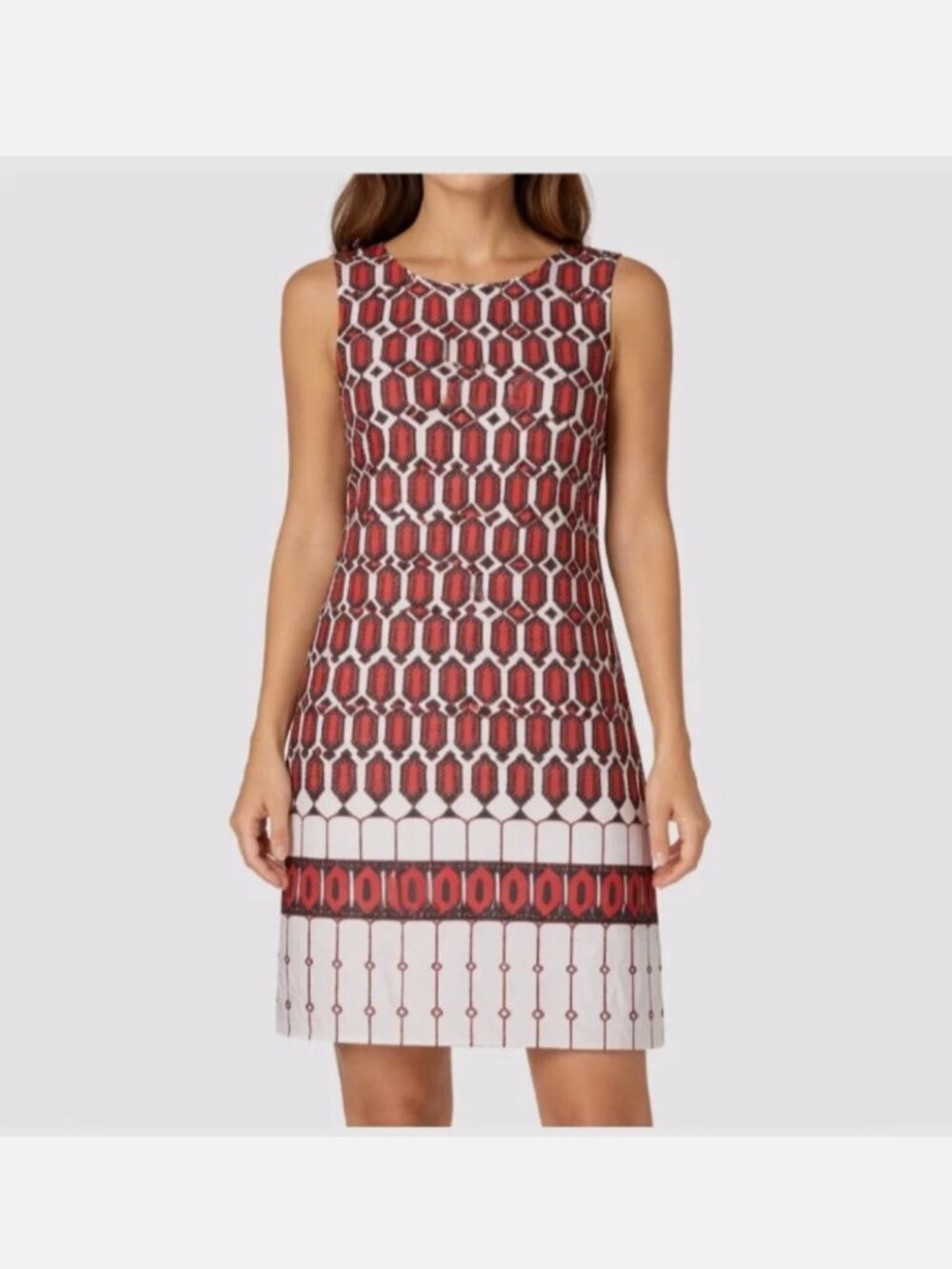 Talbots Geometric Tribal Print Sleeveless Cotton Shift Dress Size 10